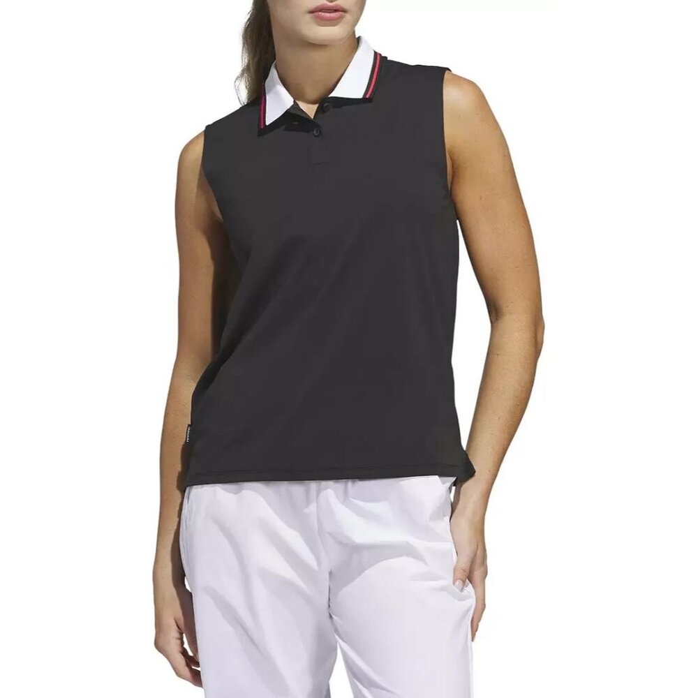 adidas Women's Beyond The Course Twistknit Sleeveless Golf Polo Black Size Large - Picture 2 of 5